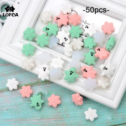 LOFCA 50pcs Snowflake Silicone Beads Ghost mini Silicone Teething Beads BPA Free Food Grade Baby Care Pacifier Chain Gift DIY