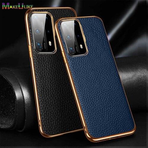 Genuine Leather Case For Huawei P40 Pro Plus P40Pro Case Plating Litchi Back Cover For Huawei Mate 30 40 Pro Plus Mate40 Case
