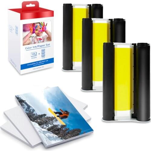 UniPlus KP 108IN Color Ink Cartridge for Cannon Selphy cp1300 cp1200 Label Printer Photo Paper Set 6 inch Ink for Selphy KP36IN