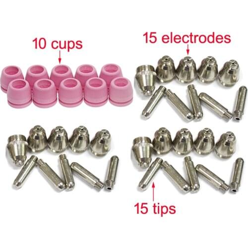Parts AG60P cutting torch consumables for CUT50P CUT50DP, Accessories15 electrodes, 15 tips, 10 cups