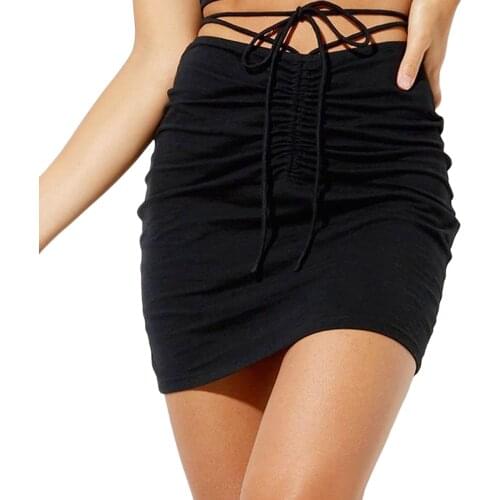 Womens Skirt High Waist Drawstring Wrinkle Frenulum Buttock Wrapping Versatile Half Dress for Female