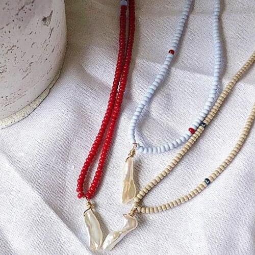 DM Baroque Pearl Dangle Accessories Necklace Beaded Crystal Bohemian Stackable Naszyjnik For Women Unique Necklace Jewelry