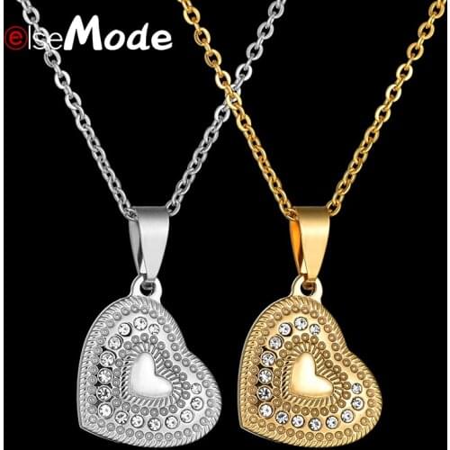 ELSEMODE 1PC Bling Cubic Zirconia Love Heart Pendant Necklaces Gold Stainless Steel Women Wedding Jewelry Engagement Gifts