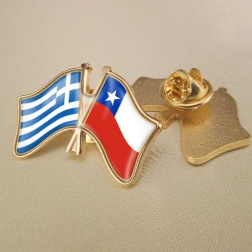 Greece and Chile Crossed Double Friendship Flags Lapel Pins Brooch Badges