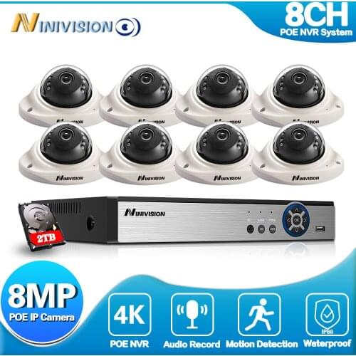 8ch 4K Ultra HD POE Security IP Camera System 8MP H.265 Outdoor Indoor Waterproof Dome Email Alert CCTV POE Camera Kit