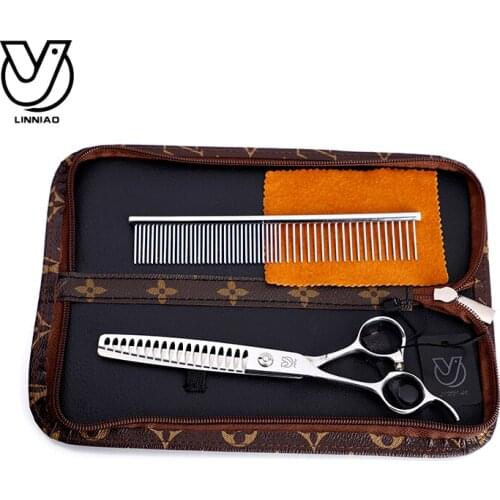 Left-hand 7 inch High-end Pet dog Grooming Scissors thinning shears Thinning House Pet Hairdressing Scissors with Gift Bag