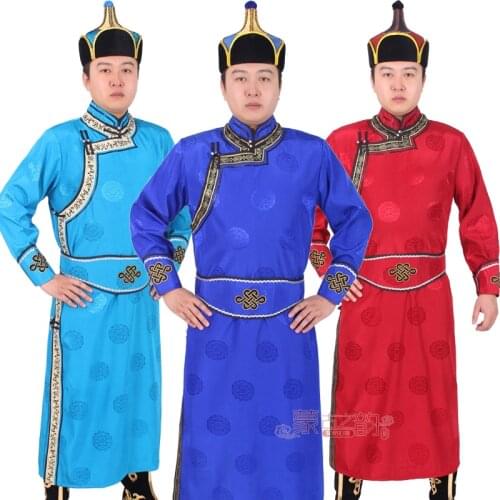 New Mongolian long robe mens clothes folk dance costume Chinese national dress male ethnic clothing