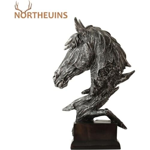 NORTHEUINS 13cm Resin Mini Horse Head Figurines For Interior Retro Animal Statue Home Office Desktop Decoration Accessories Gift