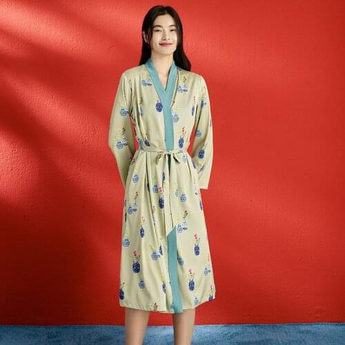 Nightgown Summer and Spring Women Thin Long Robes Loose Sleepwear Home Long Room Bathrobe Ladies 2021