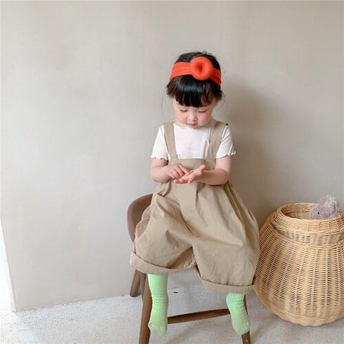 2021 Summer New Kids Overalls 2-7 Years Baby Boys Girls Casual Loose Solid Short Jumpsuits Wide Led Fashion Shorts For Children