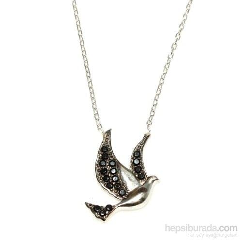 Nusret Jewelry 925 Sterling Silver Pigeon Bird Necklace White Black-Black Stone