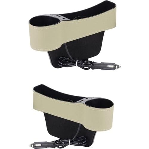 Car Seat Organizer Seat Gap Filler Storage Box Multifunctional Phone Drink Holders With Dual USB Chargers 2 Pieces