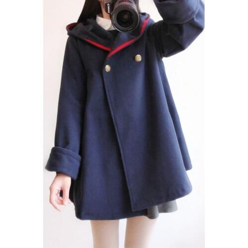 Autumn Winter New Women Japanese Coat Preppy Style Sweet Lolita Hooded Coats Wool Coat Red High Quality