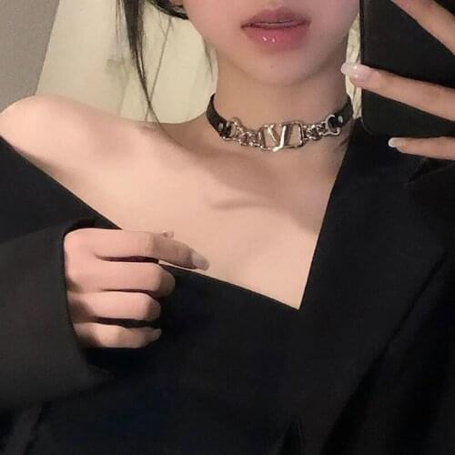 Gothic Letter V Leather Choker Necklace For Women Adjustable Collar Necklace Chain Harajuku Cosplay Dark Party Jewelry Gifts
