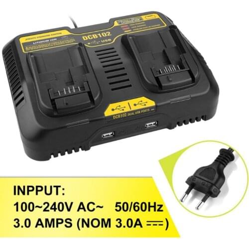 SALE Double charging postion with Dual USB Port DCB102 Li-ion Battery charger For DeWalt 12V 14.4V 18V 20V DCB200 DCB201 fast