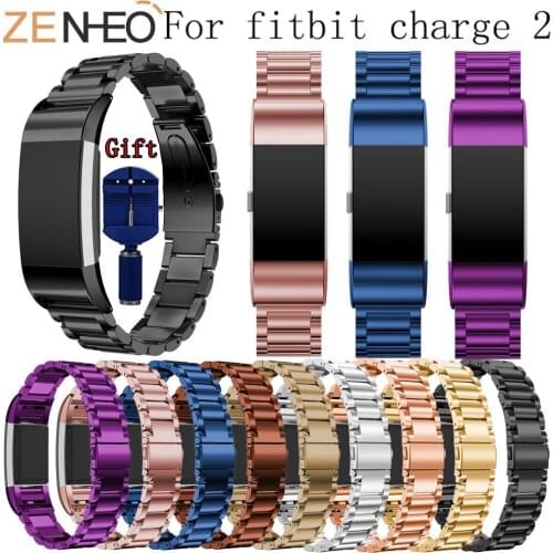 For Fitbit Charge 2 Watch Band Stainless Steel Strap Replacement Smart Watch Bracelet Bands with Adjust Tool Metal Straps