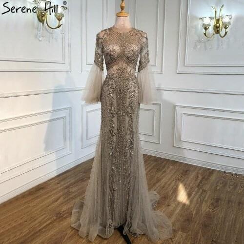 Serene Hill Muslim Caramel Luxury Evening Dresses Gowns 2021 Beading Elegant Mermaid For Women Party Dress LA70289