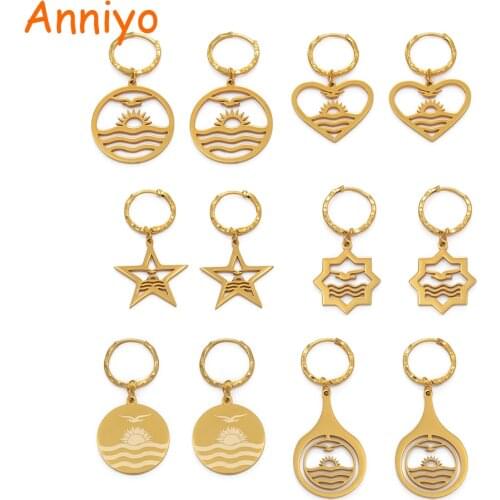 Anniyo Kiribati Earrings for Women Girls Gold Color and Stainless Steel Kiribati Earring Island Style Jewelry Gifts #068121