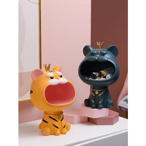 Cute cartoon tiger Figurine porch key candy storage Animal Resin Statue living room Ornaments home decorations housewarming gift