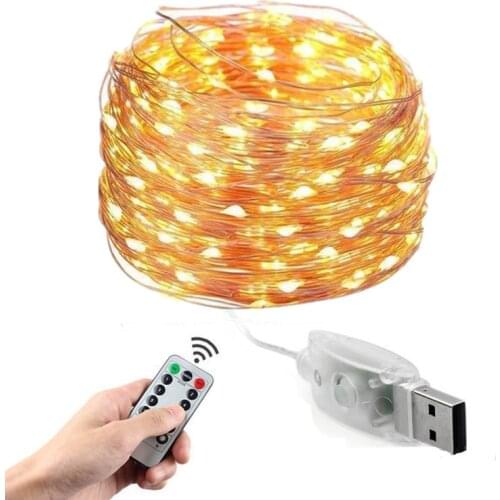Remote Control Fairy Lights USB LED String Lights Timer Copper Wire Holiday Christmas Decoration Lights Waterproof Fairy Garland
