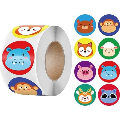 50-500pcs Cartoon Animals Sticker for Kids Cute Round Reward Stickers for Teacher Encourage Student Motivational Sealing Labels