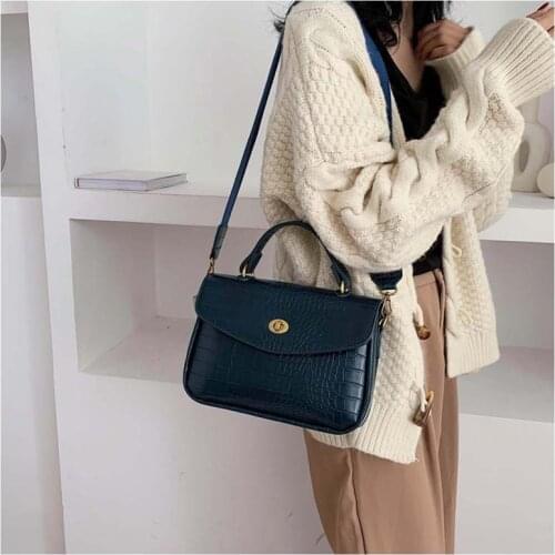 Vintage Alligator Women Handbags Designer Wide Strap Shouder Bags Luxury Leather Crossbody Bag Ladies Small Flap Purses 2021