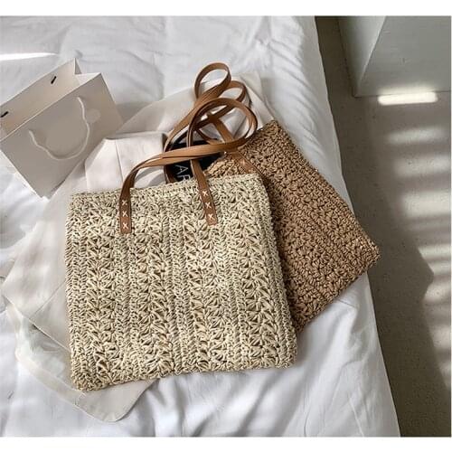 Womens Bag Knitted Straw Beach Bucket Shoulder Summer Casual Cheap Shopper Mini Handbags For Women Handbag 2021