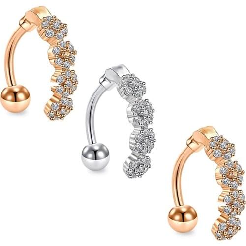 Women Navel Button Rings Rose Gold Rhinestone Sexy Belly Navel Piercing Ring Body Jewelry Medical Steel trendy