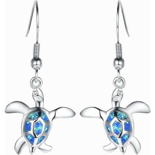 I & FDLK Fashion Cute Turtle Drop Earrings For Women Blue Imitation Fire Opal Dangle Earrings Wedding Engagement Jewelry