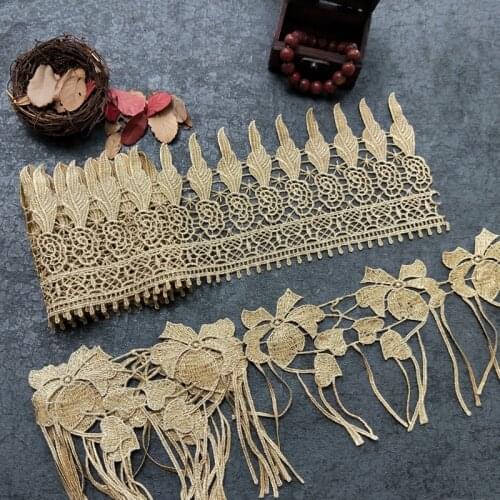 2Yard Gold Wide Lace Trim Ribbon Embroidered Lace Fabric with Tassel Girls Crown DIY Crafts Garment Accessories Sewing Applique