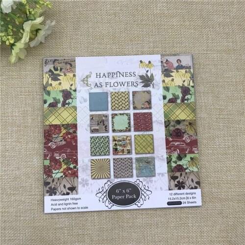 24 sheet 6"X6"Happiness as flower the flower patterned paper Scrapbooking paper pack handmade craft paper craft Background pad