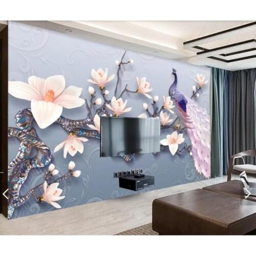 3D Embossed Peacock Magnolia Flower Wall Mural Photo Wallpaper Wall Paper Contact Paper Floral Murals Papel De Parede Painting