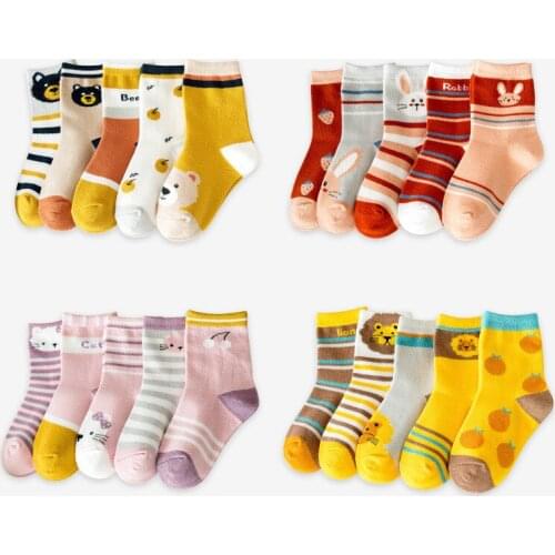 5 Pairs Baby Girls Socks Autumn Warm Kids Socks Winter Cute Cartoon Striped Baby Cotton Sokken For Boys 1-8T