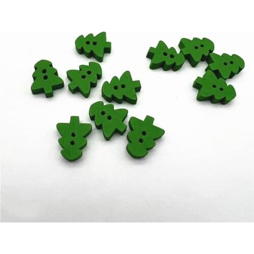 500pcs 13X10mm Green Color Wood Christmas Tree Buttons 2 Holes Embellishments Scrapbooking Cardmaking Crafts Xmas Button