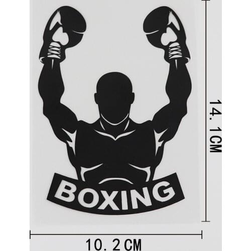 10.2CMX14.1CM Fighting Man Boxer Gloves Boxing Sports Decal Vinyl Car Sticker Black/Silver 8A-0723