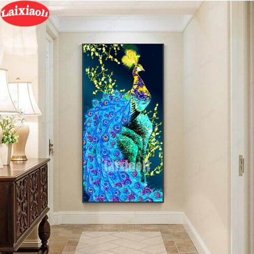 Large New Full Square Diamond Blue peacock DIY Diamond Painting 5D Embroidery Cross Stitch Rhinestone Mosaic Painting Decor Gift