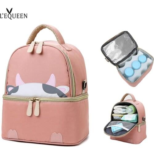 LEQUEEN Large Mummy Maternity Diaper Bag Removable Double Layer Thermal Insulation Baby Breast Milk Travel Handbag Backpack