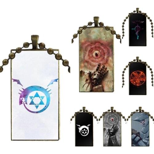 Fullmetal Alchemist Logo For Women Choker Fashion Glass Cabochon Pendant Necklace Women Bronze Color Choker Rectangle Necklace
