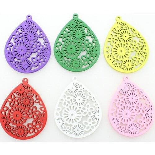 120pcs Large Filigree wood Wooden pendants for Earrings, statement jewelry diy teardrop wood pendant