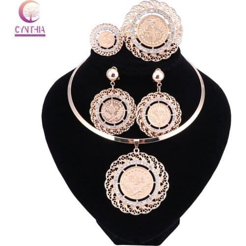 2017 Exquisite Nigerian Wedding African Beads Jewelry Sets Fashion Dubai Gold Color Jewelry Set Wholesale Costume Design