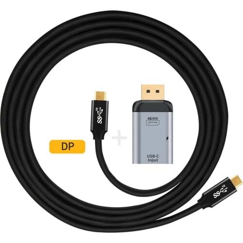 Jimier Type-C USB-C Female Source Input to Displayport DP Output HDTV Adapter with PD Power Port & 100W 10Gbps USB-3.1 Cable