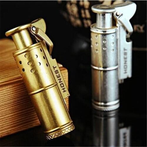 Retro pure brass kerosene lighter metal butane duct blowtorch turbine gas lighter start flame powerful cigar cigarette gadget