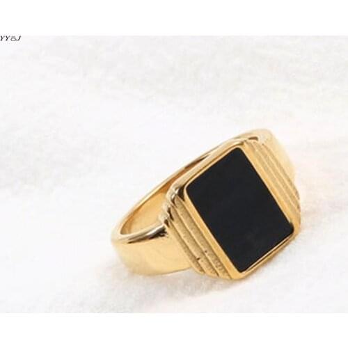Black square signet rings for women stainless steel vintage gold rings for men wholesale items free tarnish trendy women jewelry