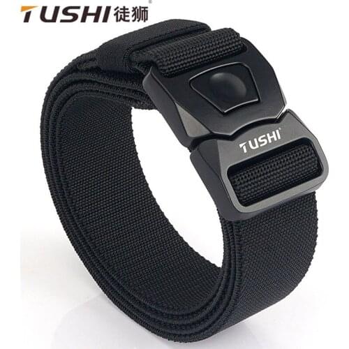 TUSHI 2021 Summer Hot Sell Tactical Men Belt 125cm*3.8cm Elastic Polyester Ceinture Metal Quick Release Buckle Male Waistband 2