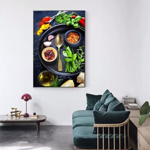 Nordic Home Decoration Canvas Painting Grains Spices Spoon Peppers Kitchen Posters Prints Wall Art Modern Food Modular Picture