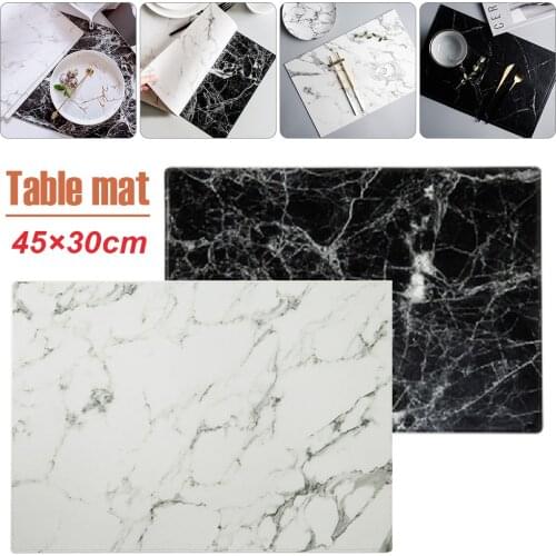 PVC Placemat Black White Marble Pattern Table Mat Heat Insulation Waterproof Placemats Bowl Coaster 17.7"x11.8" 1PCS