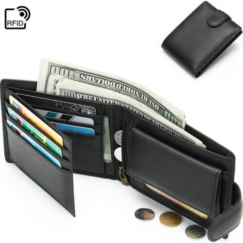 Genuine Cowhide Leather Wallet Men RFID Blocking Luxury Short Purse Small Coin Card Holder Pocket Man Money Bag Male Wallets