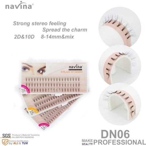 Navina More thick strong stereo silk false eyelashes of makeup, Curl C, Thickness 0.07-0.10mm, Petals 2D 10D,Length 8-14mm mix
