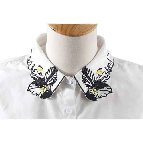 New collar shirt white decorative false collar female shirt cotton cute embroidery collier femme butterfly embroidery shirt