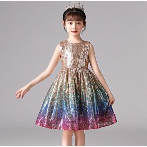 New Sleeveless One-Year-Old Childrens Dress Princess Clothes Girls Short Gradient Sequin Mesh Party Christmas Dress